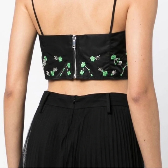 Ganni Floral Embroidery Beaded Crop Tank Black Green 2 Fancy Cocktail Glam Party - Picture 5 of 10